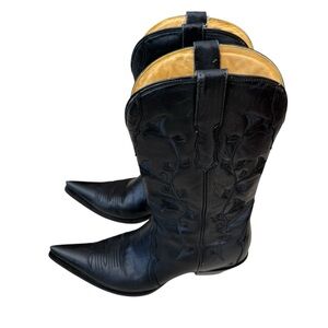 VINTAGE RUNDEL WESTERN COWGIRL BOOTS EMBROIDERED FLOWERS SIZE 8 Pointed Toe